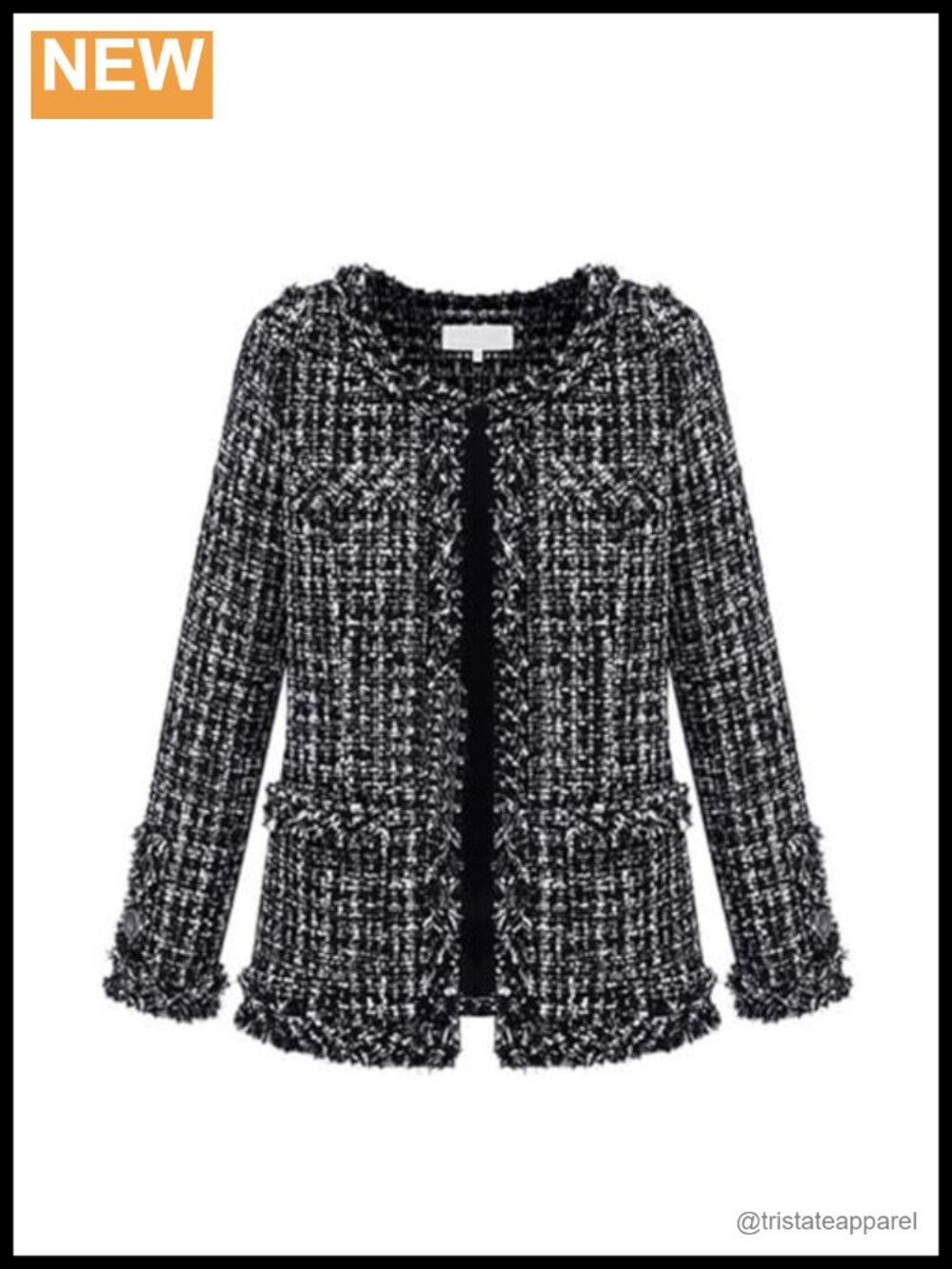 Tweed Blazer Jacket Collarless Open Front Business Casual Work